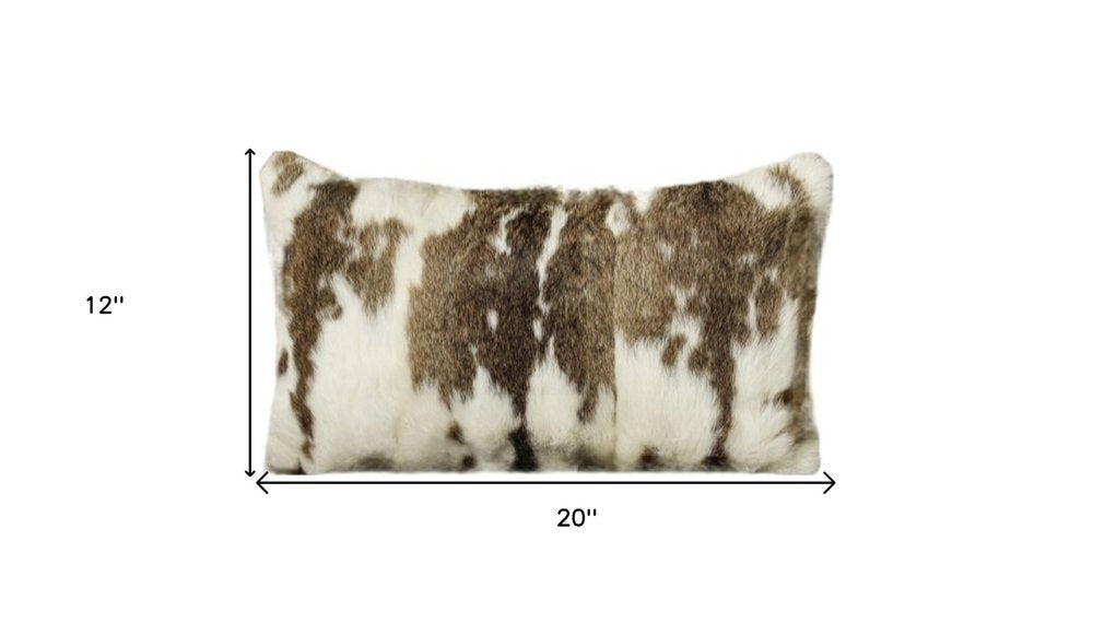 Set of Two 12" X 20" Brown and White Throw Pillows