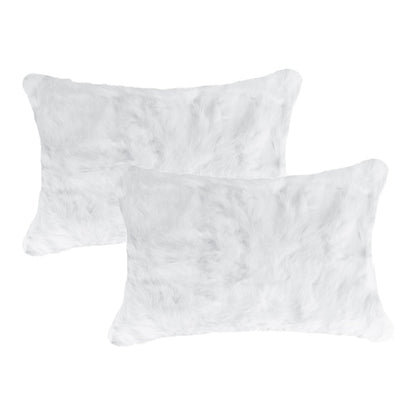 Set of Two 12" X 20" White Natural Fur Throw Pillows