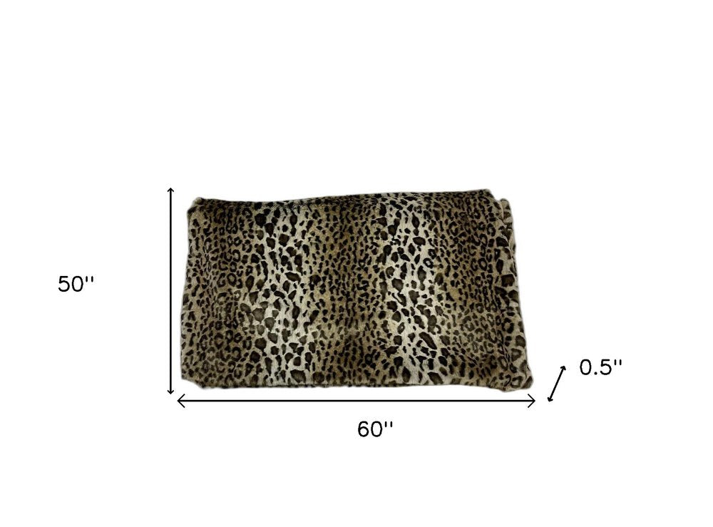 50" X 60" Black Brown And Beige Leopard Faux Fur Plush Throw Blanket