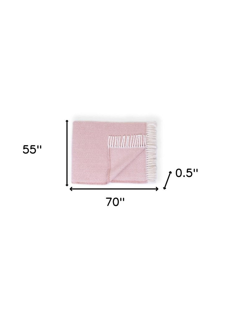 70" X 55" Copper And White Cotton Blend Woven Herringbone Plush Throw Blanket with Tassels