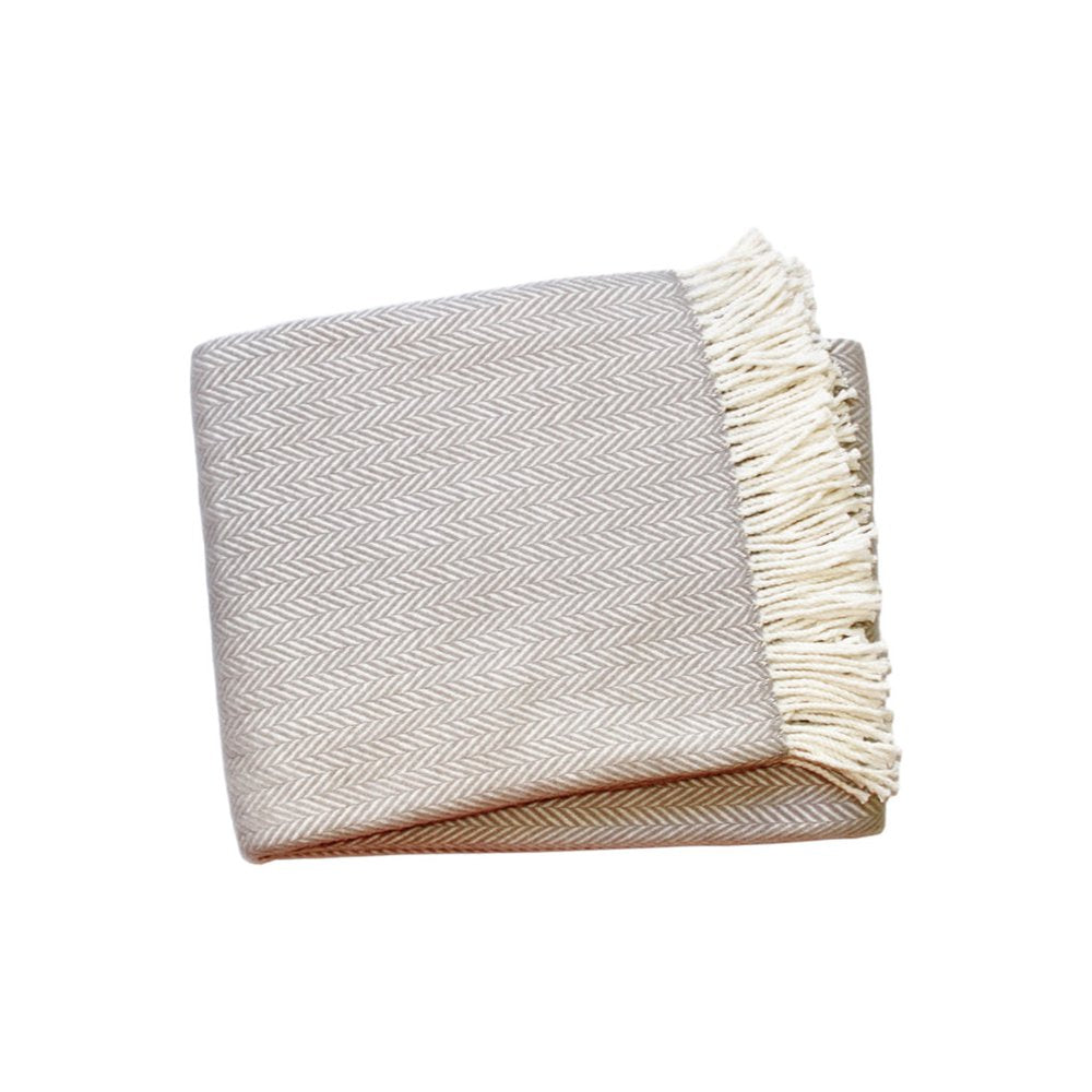 70" X 55" Brown And White Cotton Blend Woven Herringbone Plush Throw Blanket with Tassels