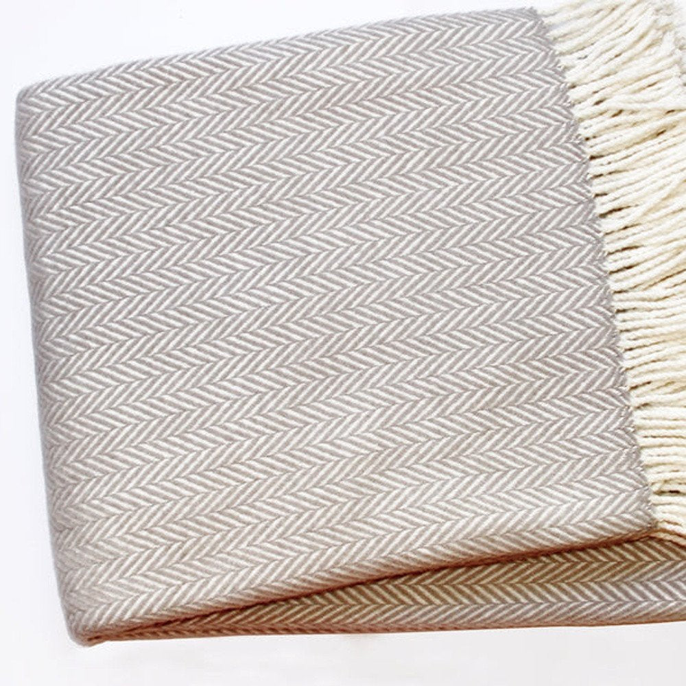 70" X 55" Copper And White Cotton Blend Woven Herringbone Plush Throw Blanket with Tassels