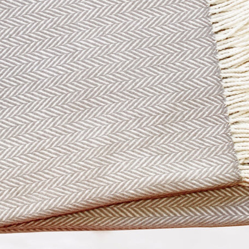 70" X 55" Brown And White Cotton Blend Woven Herringbone Plush Throw Blanket with Tassels
