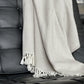 70" X 55" Brown And White Cotton Blend Woven Herringbone Plush Throw Blanket with Tassels