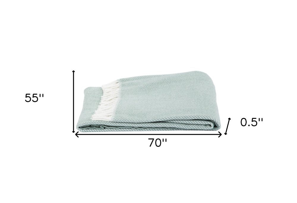 70" X 55" Pink And White Cotton Blend Woven Herringbone Plush Throw Blanket with Tassels