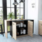 Natural and Natural And Black 59" Kitchen Island With Storage
