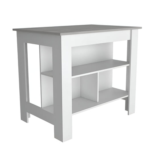 White and Gray 41" Kitchen Island With Storage