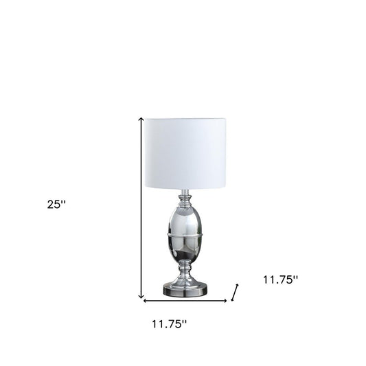 25" Silver Metal Urn Table Lamp With White Drum Shade