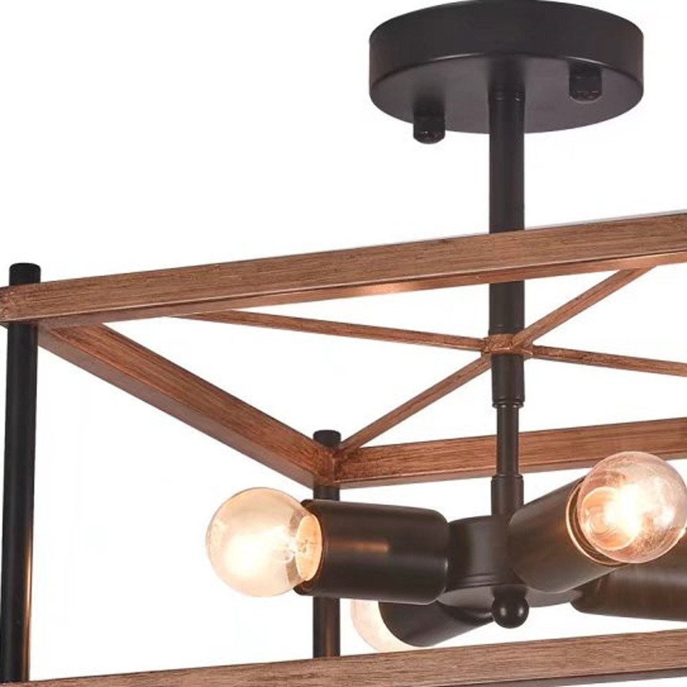 Brown And Black Lantern Four Light Metal Chandelier