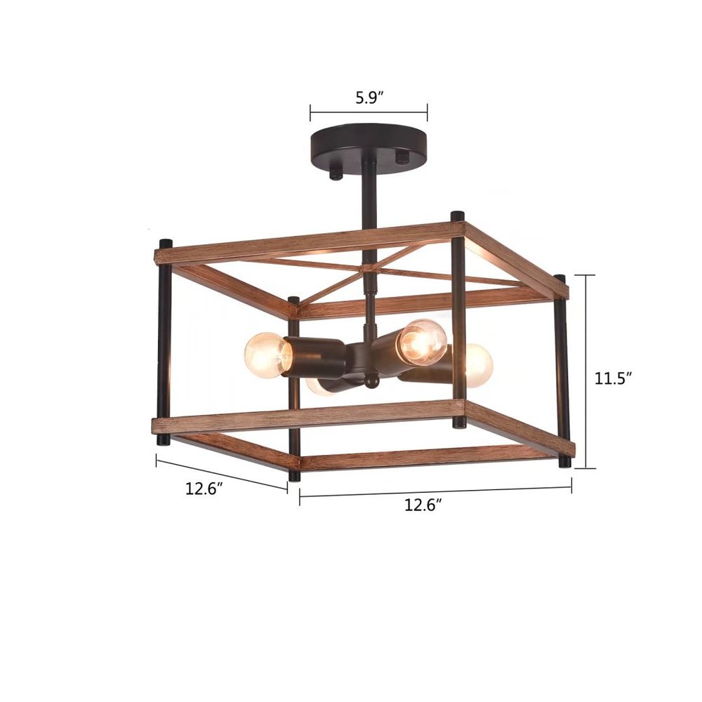 Brown And Black Lantern Four Light Metal Chandelier