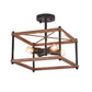 Industrial Wood Square Four Light Ceiling Fixture