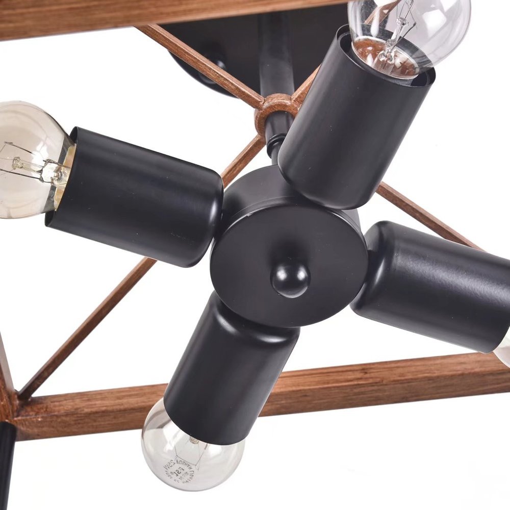 Brown And Black Lantern Four Light Metal Chandelier