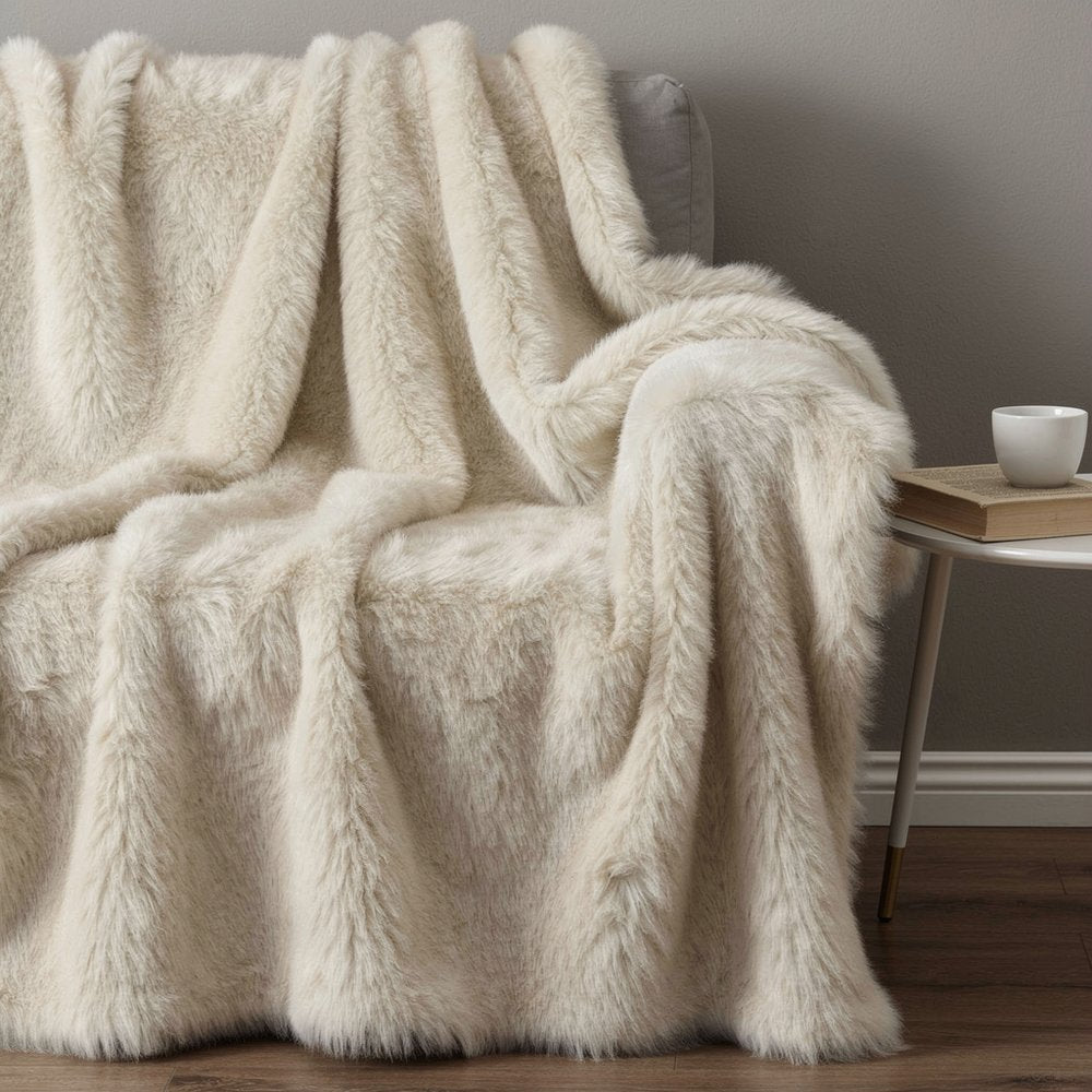 50" x 60" Royal White Long Hair Faux Fur Throw