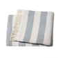 Cream and Sky Blue Slanted Stripe Fringed Throw Blanket