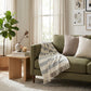 Cream and Sky Blue Slanted Stripe Fringed Throw Blanket