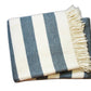 Cream and Slate Slanted Stripe Fringed Throw Blanket