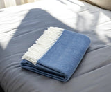 50" X 60" Denim Blue Woven Herringbone Plush Throw Blanket