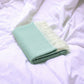 Green Woven Acrylic Herringbone Plush Reversable Throw
