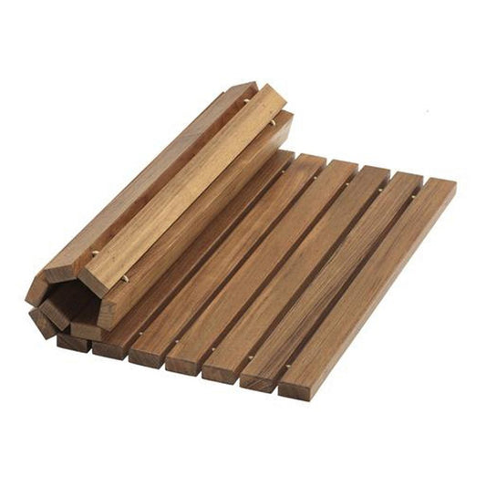 20" Brown Teak Wood Rolling Square Bath Mat