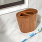 Natural Brown Solid Teak Oval Toothbrush Holder