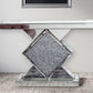 47" Clear and Silver Mirrored Glass And Faux Crystals Pedestal Console Table