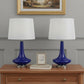 Set Of Two 26" Silver Metal Two Light Bedside Table Lamps With White Globe Shade