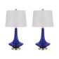 Set Of Two 26" Silver Metal Two Light Bedside Table Lamps With White Globe Shade