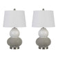 Set Of Two 24" Silver Metal Two Light Desk Table Lamps With White Globe Shade