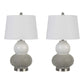 Set Of Two 24" Silver Metal Two Light Desk Table Lamps With White Globe Shade