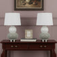 Set Of Two 24" Silver Metal Two Light Desk Table Lamps With White Globe Shade