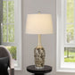 Set Of Two 30" Silver Metal Two Light Bedside Table Lamps With White Globe Shade