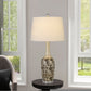 Set Of Two 30" Silver Metal Two Light Bedside Table Lamps With White Globe Shade