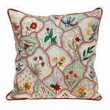18" Beige Blue and Green Cotton Throw Pillow With Embroidery