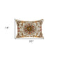 14" X 20" Beige Cotton Throw Pillow With Embroidery