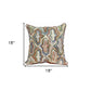 18" Beige and Brown Cotton Throw Pillow With Embroidery