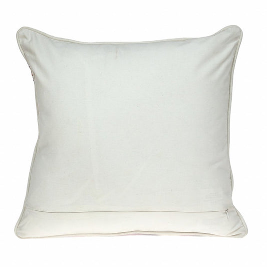 20" Beige and Pink Cotton Throw Pillow