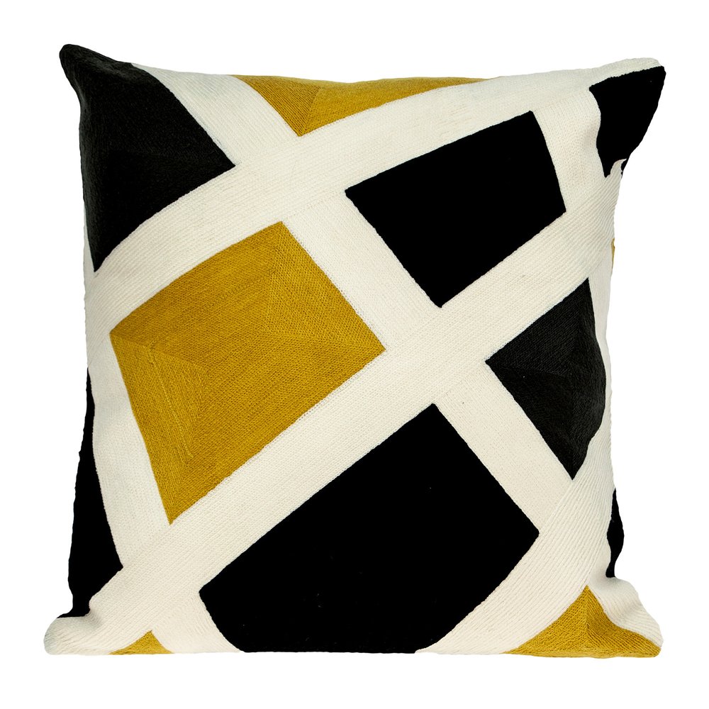 20" Black White And Yellow Cotton Throw Pillow
