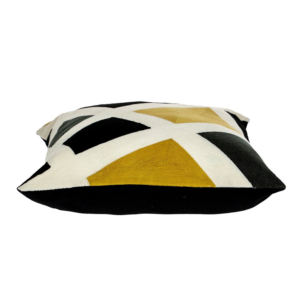 20" Black White And Yellow Cotton Throw Pillow