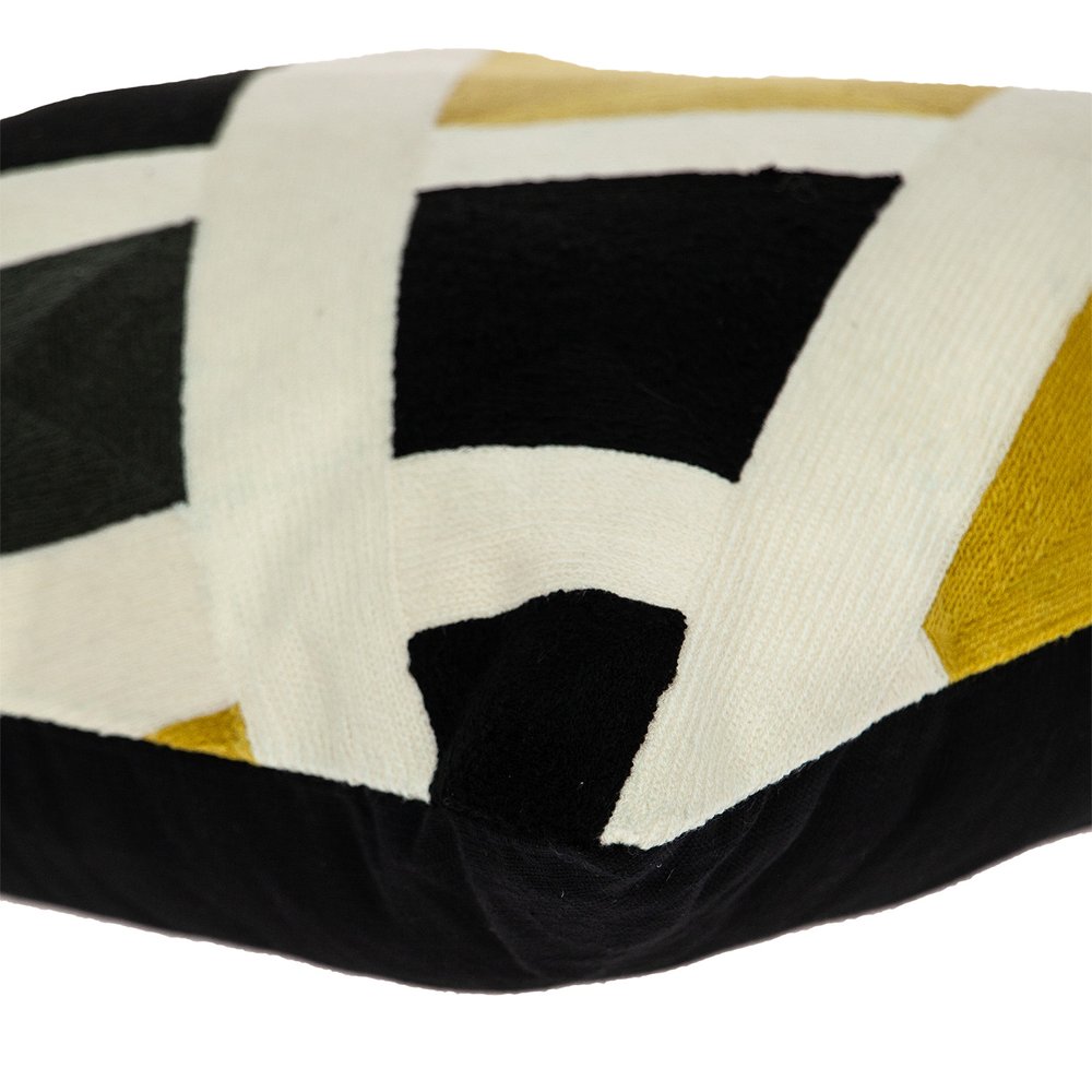 20" Black White And Yellow Cotton Throw Pillow