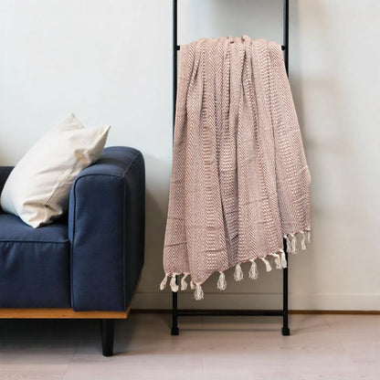 Brown and Beige Woven Herringbone Handloomed Throw