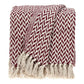 52" X 67" Burgundy And Ivory Cotton Woven Herringbone Throw Blanket with Tassels
