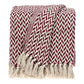 52" X 67" Burgundy And Ivory Cotton Woven Herringbone Throw Blanket with Tassels