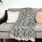 Grey and Beige Handloom Geometric Woven Throw Blanket