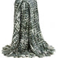 Green and White Knitted Cotton Blend Abstract Throw Blanket with Fringe