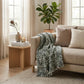 Green and White Knitted Cotton Blend Abstract Throw Blanket with Fringe