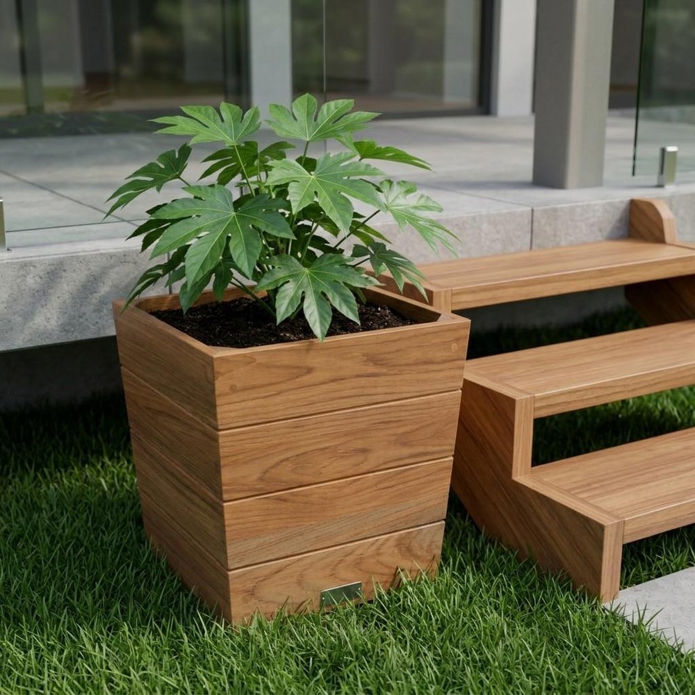 12" Brown Wood Indoor Outdoor Square Planter Box
