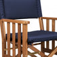 20" Navy Blue and Natural Wood Solid Wood Indoor Outdoor Director Chair with Navy Blue Cushion