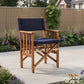 20" Navy Blue and Natural Wood Solid Wood Indoor Outdoor Director Chair with Navy Blue Cushion
