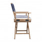 23" Blue and White and Natural Wood Solid Wood Indoor Outdoor Director Chair with Blue and White Cushion
