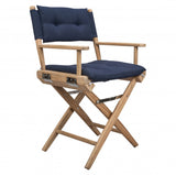 Navy Blue And Brown Solid Wood Director Chair With Navy Blue Cushion
